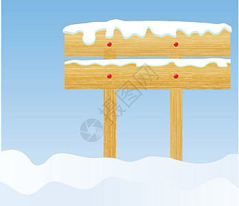 带有木制广告牌的矢量冬季背景图片