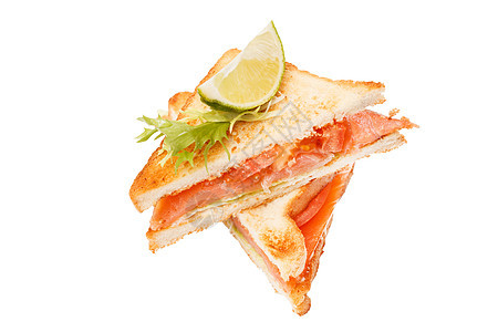 三明治和鲑鱼沙拉石灰食物午餐小吃早餐熏制白色美食红色图片
