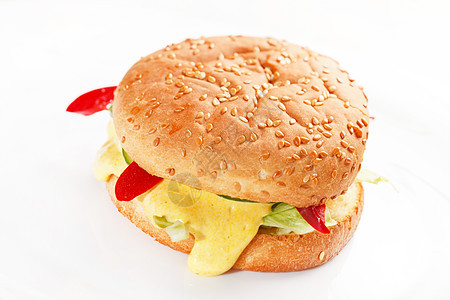 白色的汉堡包洋葱宏观小吃野餐食物火腿面包晚餐牛扒营养图片