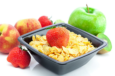 草莓 桃子 苹果 椰子水果和碗地叶粉片奇异果食物饮食生活小吃用具谷物厨房薄片宏观图片