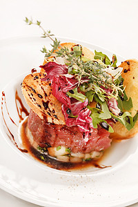 黄牛肉火箭食物起动机主菜餐厅牛扒沙拉美味鱼片鞑靼图片