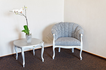 现代椅子酒店花瓶休息灰色桌子家具房间地面座位兰花图片