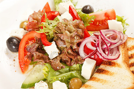 希腊沙拉香料红色干杯胡椒盘子美食食物小吃早餐青菜图片