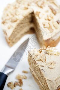 新鲜咖啡蛋糕甜点奶油海绵食物白色图片