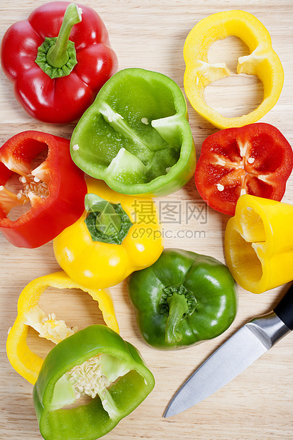 混合胡椒切碎板生产切菜板烹饪绿色食物黄色蔬菜红色图片