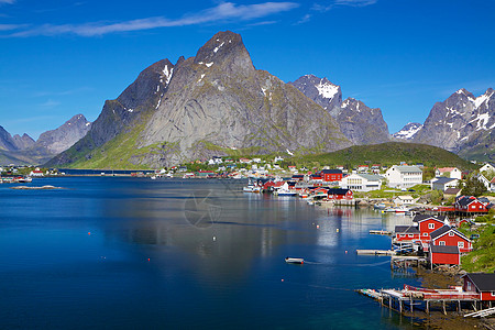 夏季的挪威风景大豆蓝色山脉胜地峡湾全景海岸线海岸钓鱼海洋图片