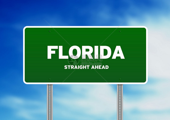 佛罗里达州公路标志广告牌绿色路标街道假期背景交通状态旅行阳光图片