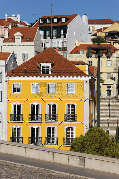 彩色房屋红色建筑物黄色住宅阳台图片