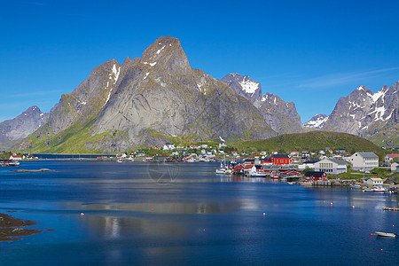 挪威捕鱼镇挪威渔村蓝色海岸风景峡湾旅游钓鱼晴天海岸线村庄胜地图片