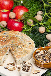 特别圣诞蘑菇糕饼符号坚果传统营养食物膳食内饰烘焙水果核桃图片