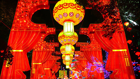 中国灯笼红色旅行圆形团体黄色展览节日图片