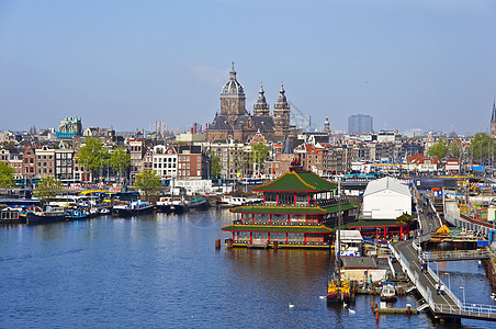 经典阿姆斯特丹视图码头中心城市曲线旅行建筑学运输树木日光特丹图片
