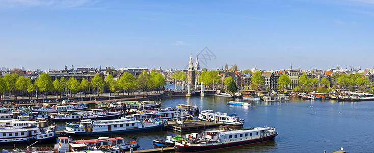 经典阿姆斯特丹视图船只旅行驳船日光植物特丹建筑学街道房子曲线图片