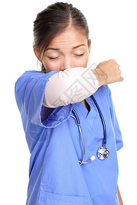 打喷嚏的女医务护士打手肘打喷嚏图片