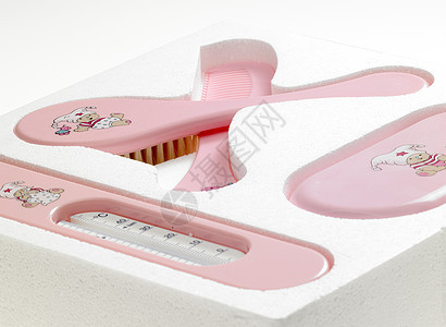 婴儿的用品头发新郎卫生刷子粉色护理内饰测量温度插图图片