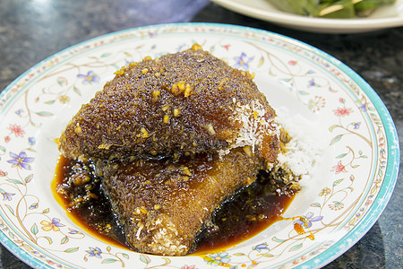 马来人食物糖果糖浆美味甜点椰子餐厅三角形磨碎马来语图片