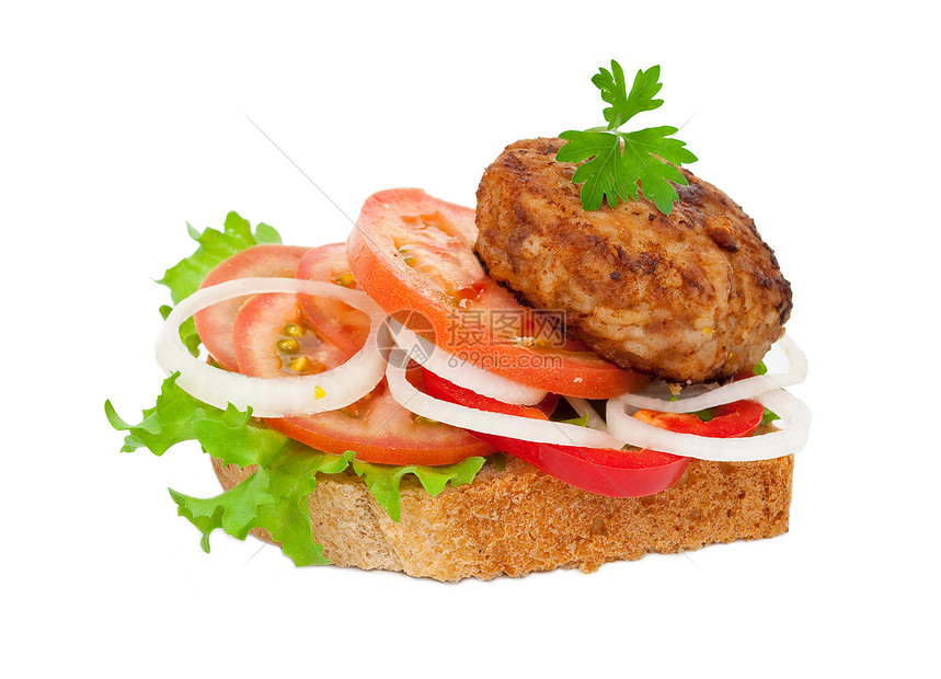 美味汉堡汉堡包子小吃午餐食物牛肉芝麻香菜面包白色油炸图片