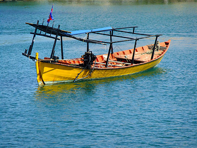 柬埔寨传统木制船海岸热带海岸线天堂海洋支撑旅游绿色钓鱼竹子图片