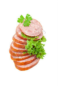 配绿色蔬菜的香菜午餐火腿炙烤猪肉沙拉食物香肠图片