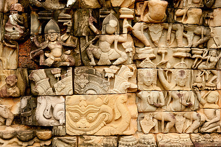 在拜隆寺上微笑着的面目宗教笑脸寺庙雕塑考古学高棉语建筑砂岩雕刻旅行图片
