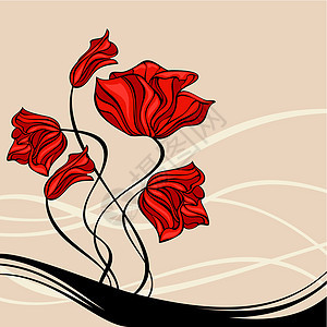 带鲜花的可爱卡装饰品卷曲繁荣美丽漩涡装饰创造力风格卡片红色图片