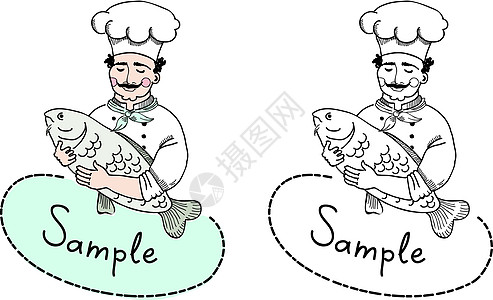 配有鱼标标志模板的厨师图片