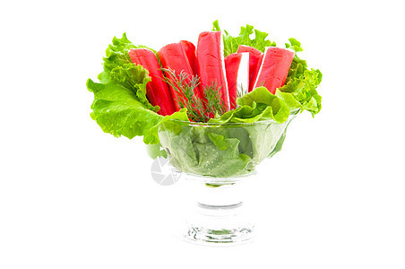 新鲜生菜和螃蟹肉食物莴苣长叶白色营养植物叶子蔬菜绿色蟹肉图片