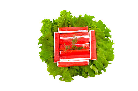新鲜生菜和螃蟹肉叶子蔬菜树叶莴苣水平黄油长叶蟹肉绿色营养图片