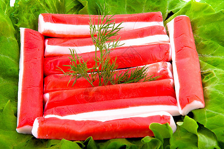 新鲜生菜和螃蟹肉黄油营养白色绿色植物叶子蟹肉食物莴苣水平图片