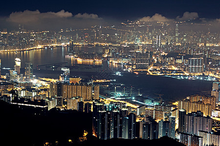 香港市之夜摩天大楼天际商业玻璃旅游办公室日落游客地标建筑图片
