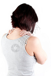 颈部压力制作灰色白色女士疼痛按摩手指肩膀女孩图片