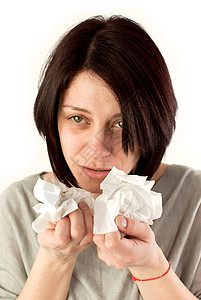 妇女打喷嚏成人症状悲哀哮喘女士组织感染纸巾工作室流感图片