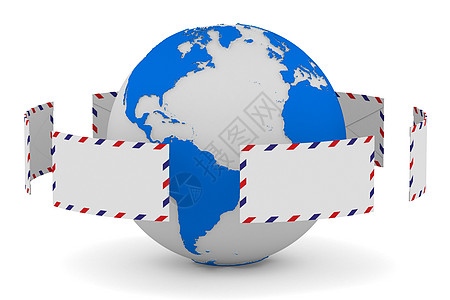 白色背景上的电子邮件概念 孤立的 3D 图像互联网地球局域网插图邮箱全球浏览器技术空白邮件图片