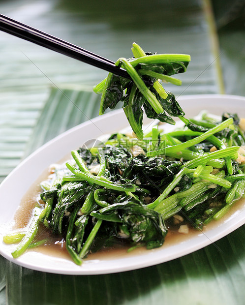 亚洲新鲜薯条蔬菜菠菜筷子韭葱美食盘子沙拉服务洋葱叶子柠檬图片