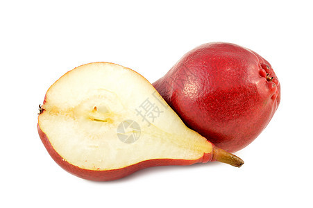 白色背景的红梨切口茶点食物水果图片