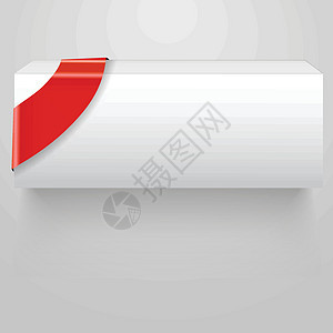 带有红色丝带的抽象矢量白框软件购物销售乐队礼物立方体新鲜感盒子正方形插图背景图片
