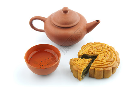 秋秋节中杯子甜点黏土月亮蛋糕文化茶壶糕点美食传统图片
