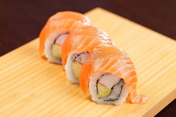 好吃的寿司小吃美味午餐熏制木板海藻美食鳗鱼叶子食物图片