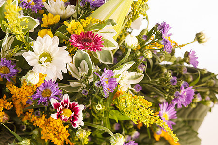 篮子里的鲜花妈妈雏菊兰花花瓶紫色花瓣百合植物群订婚菊花图片