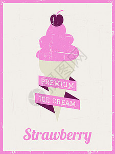 复古冰淇淋海报锥体服务甜点横幅粉色食物卡片产品插图味道图片