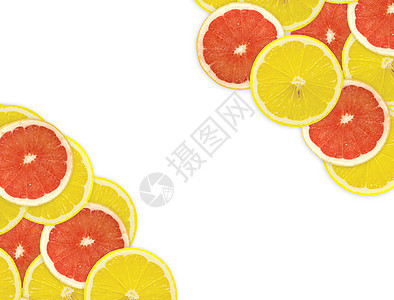 柑橘切片摘要背景 特写 工作室照片圆圈橙子水果绿色红色框架活力肉质宏观黄色图片