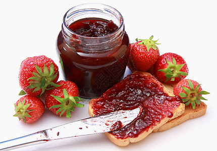 甜草莓果酱装罐甜点小吃覆盆子营养素桌子杂货营养美食烹饪图片