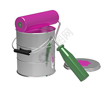 油漆罐和滚筒工具装修白色插图染料粉色图片