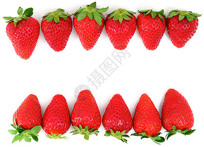 草莓饮食蔬菜红色食物水果框架影棚绿色背景图片