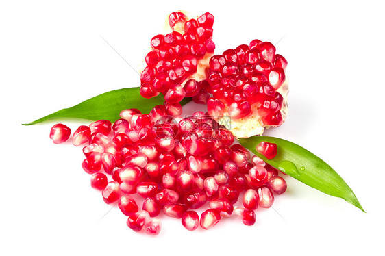 石榴异国红色水果种子绿色营养假种皮叶子萼片食物图片