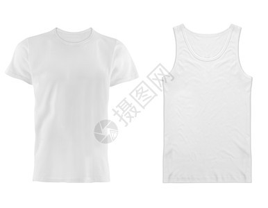 两件白色T恤衫 白背景上孤立广告衣服裙子棉布衬衫店铺男人空白纺织品图片