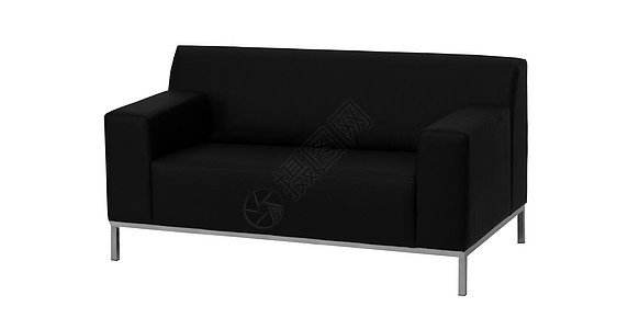 现代黑色皮革沙发 与白色背景隔绝图片