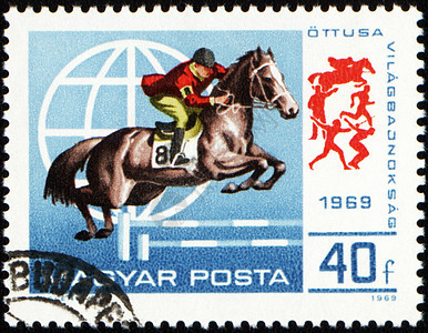 邮戳上的跳跃节目活力邮件骑术骑手障碍邮票马术竞争标签动物图片