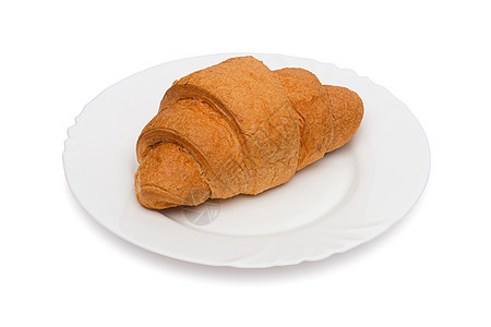 白色背景的新鲜和美味羊角面包美食脆皮食物盘子小吃包子阴影咖啡新月金子图片