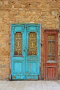 两扇门房子住宅圣地金属遗产网格石头旅行雅法路面图片